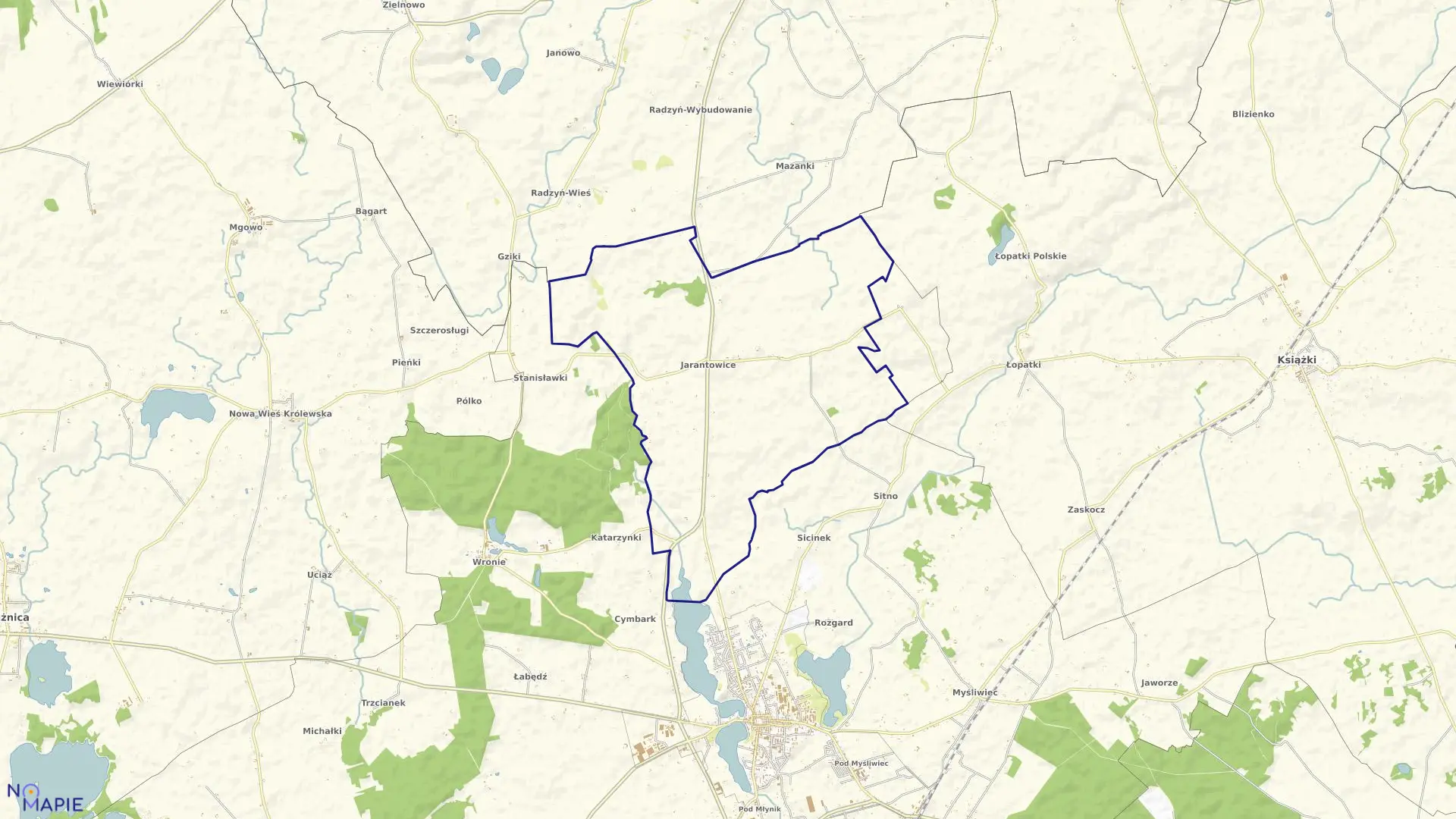 Mapa obrębu Jarantowice w gminie Wąbrzeźno