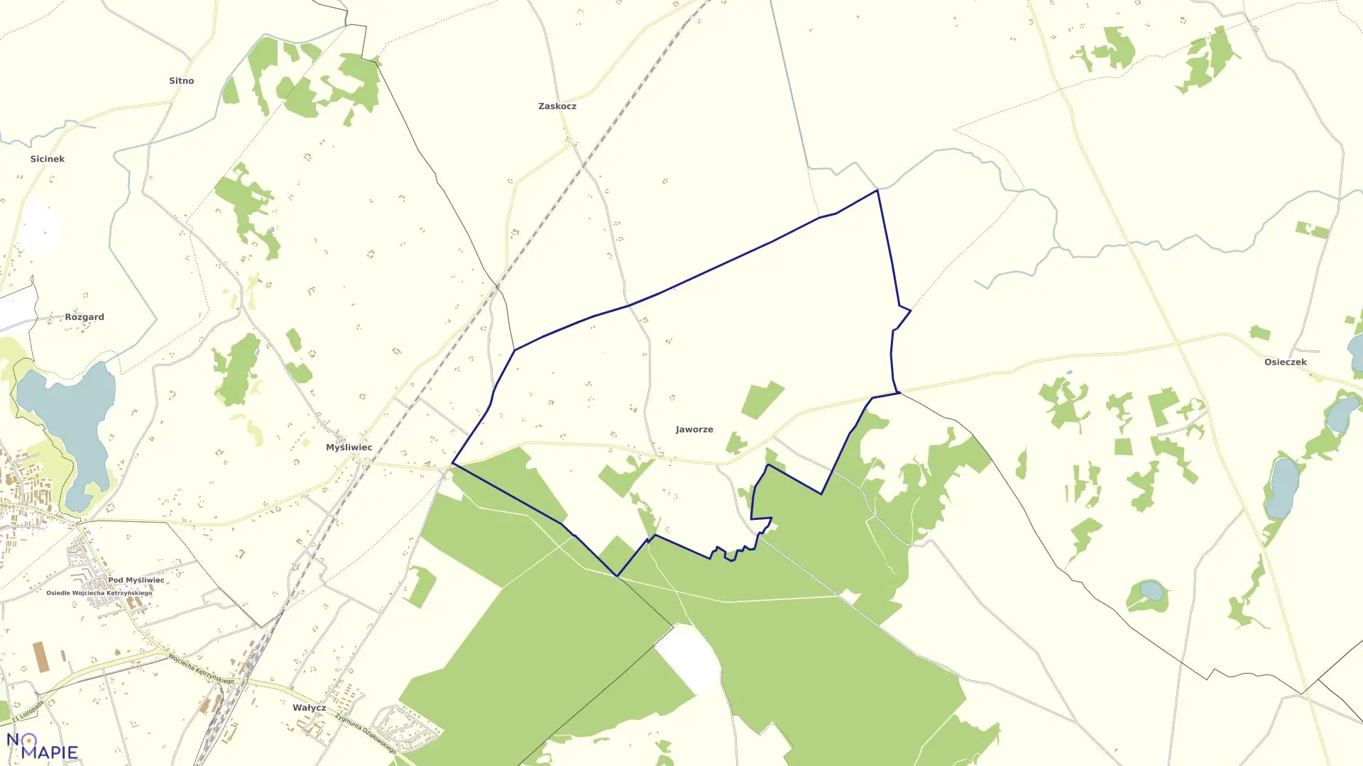 Mapa obrębu Jaworze w gminie Wąbrzeźno