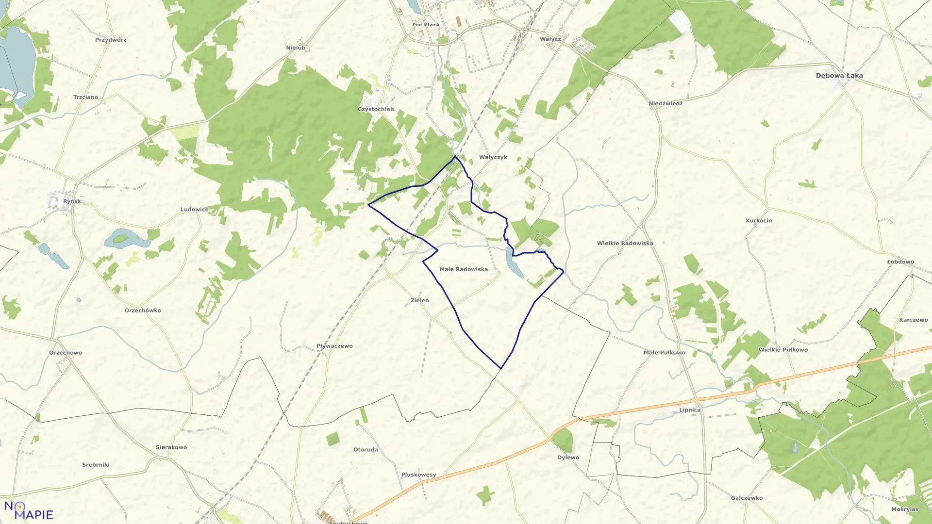 Mapa obrębu Małe Radowiska w gminie Wąbrzeźno