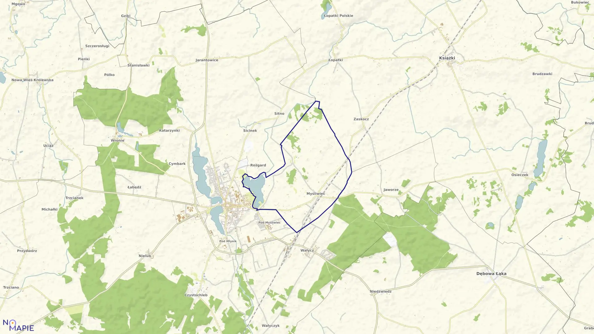 Mapa obrębu Myśliwiec w gminie Wąbrzeźno
