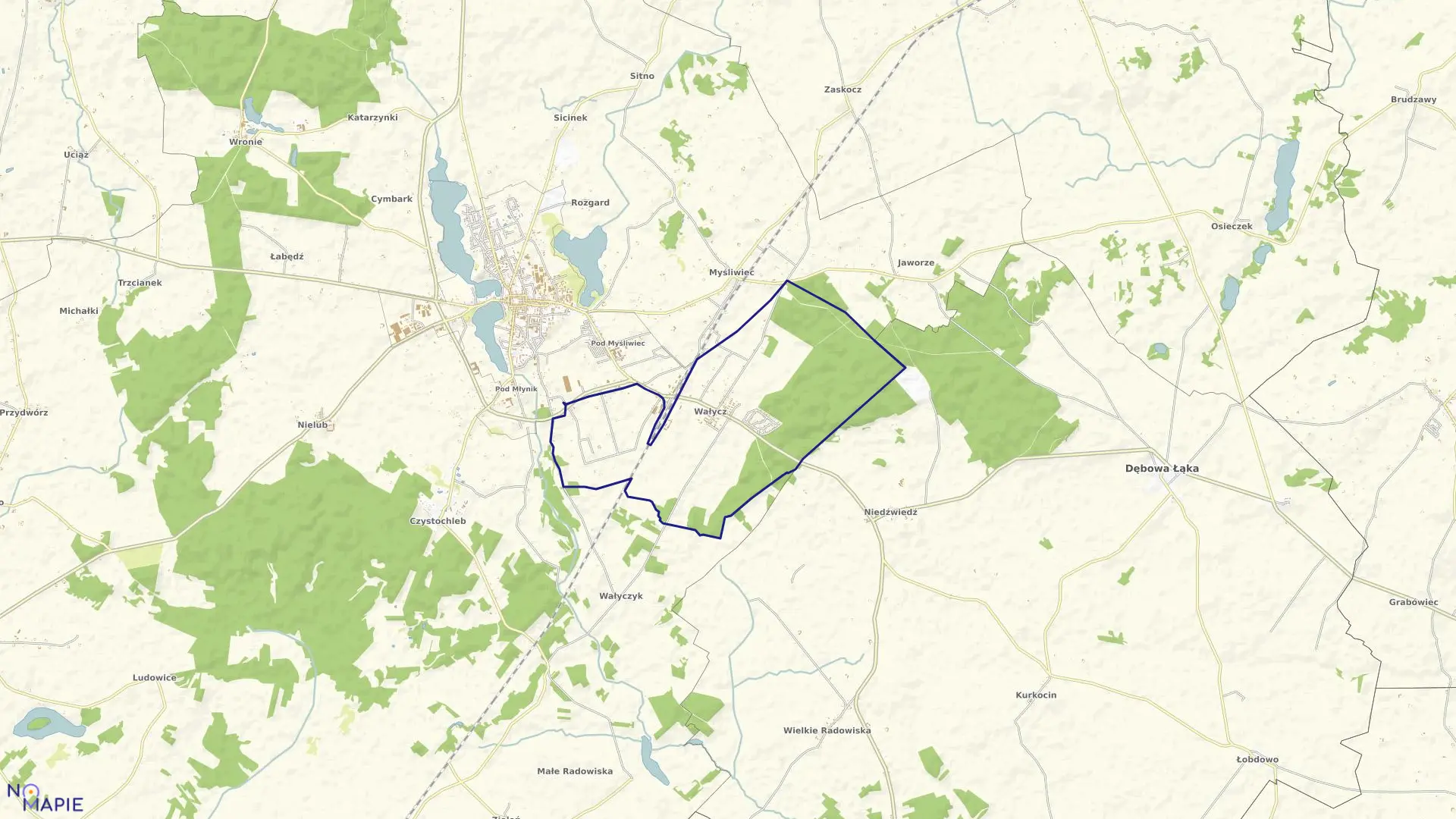 Mapa obrębu Wałycz w gminie Wąbrzeźno